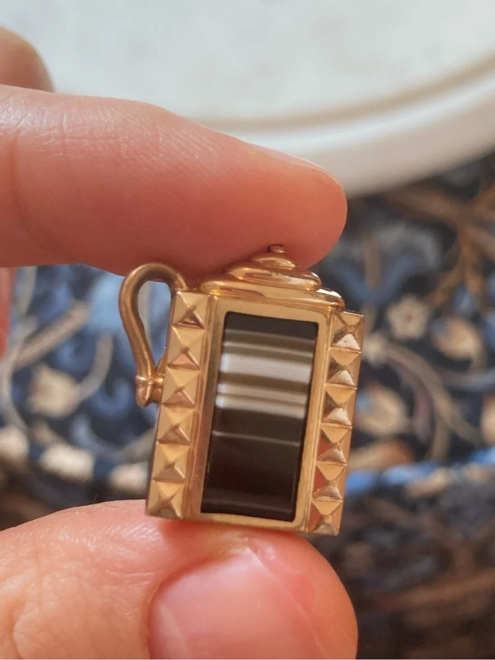 Antique Victorian Double-Sided Banded Agate Gold-Filled Dangling Charm
